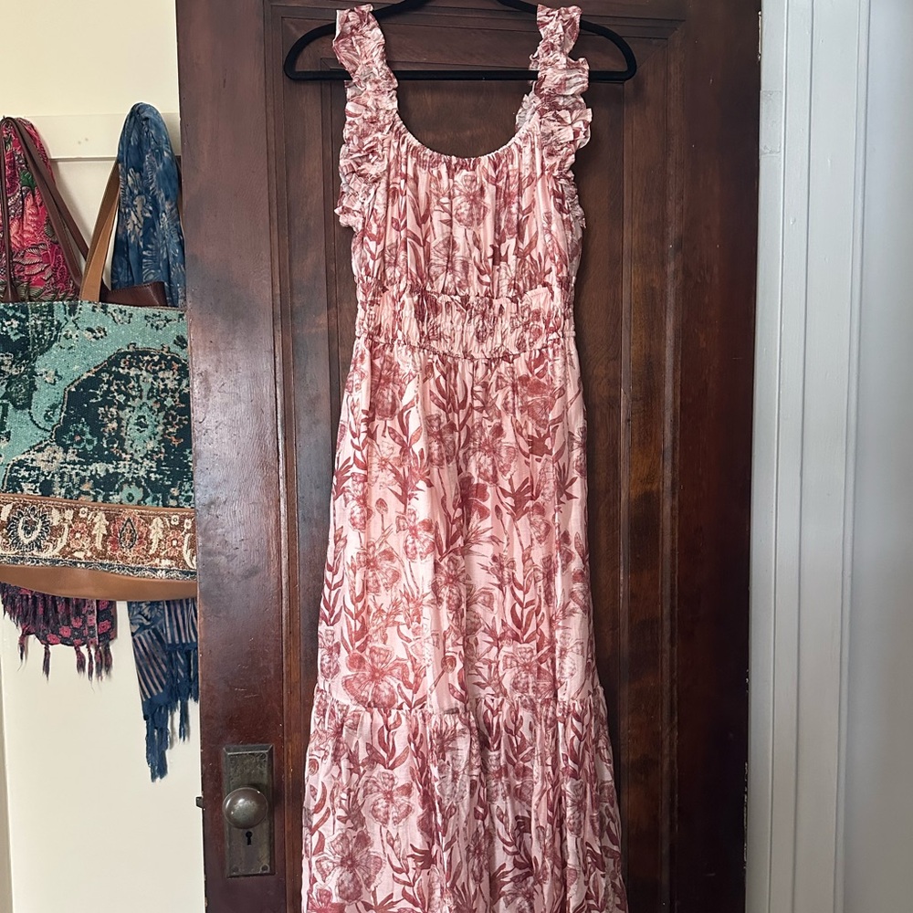 MELLODAY Pink Floral Ruffle Maxi Dress